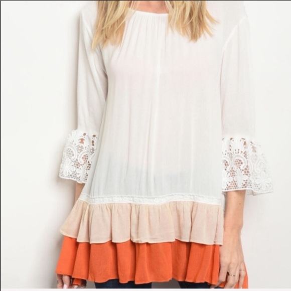 JUST IN ‼️ WHITE CORAL RUFFLE SLEEVES - top - Picture 2 of 3